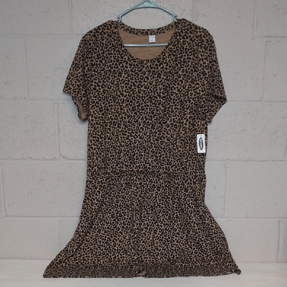 Old Navy Brown Leopard Print Short Sleeve T Shirt Dress, XL, NWT, Casual - Picture 2 of 7